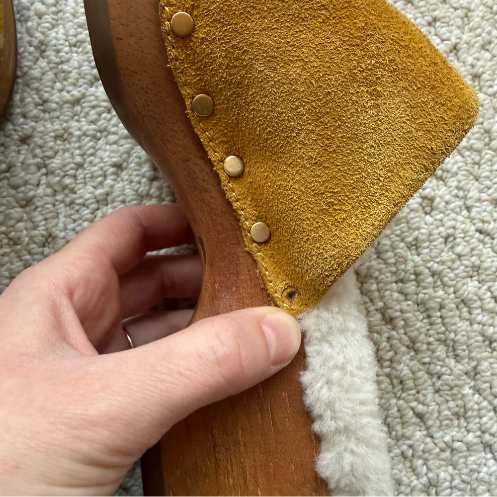 rag & bone Mustard Suede Shearling-Lined Clogs - Picture 8 of 12